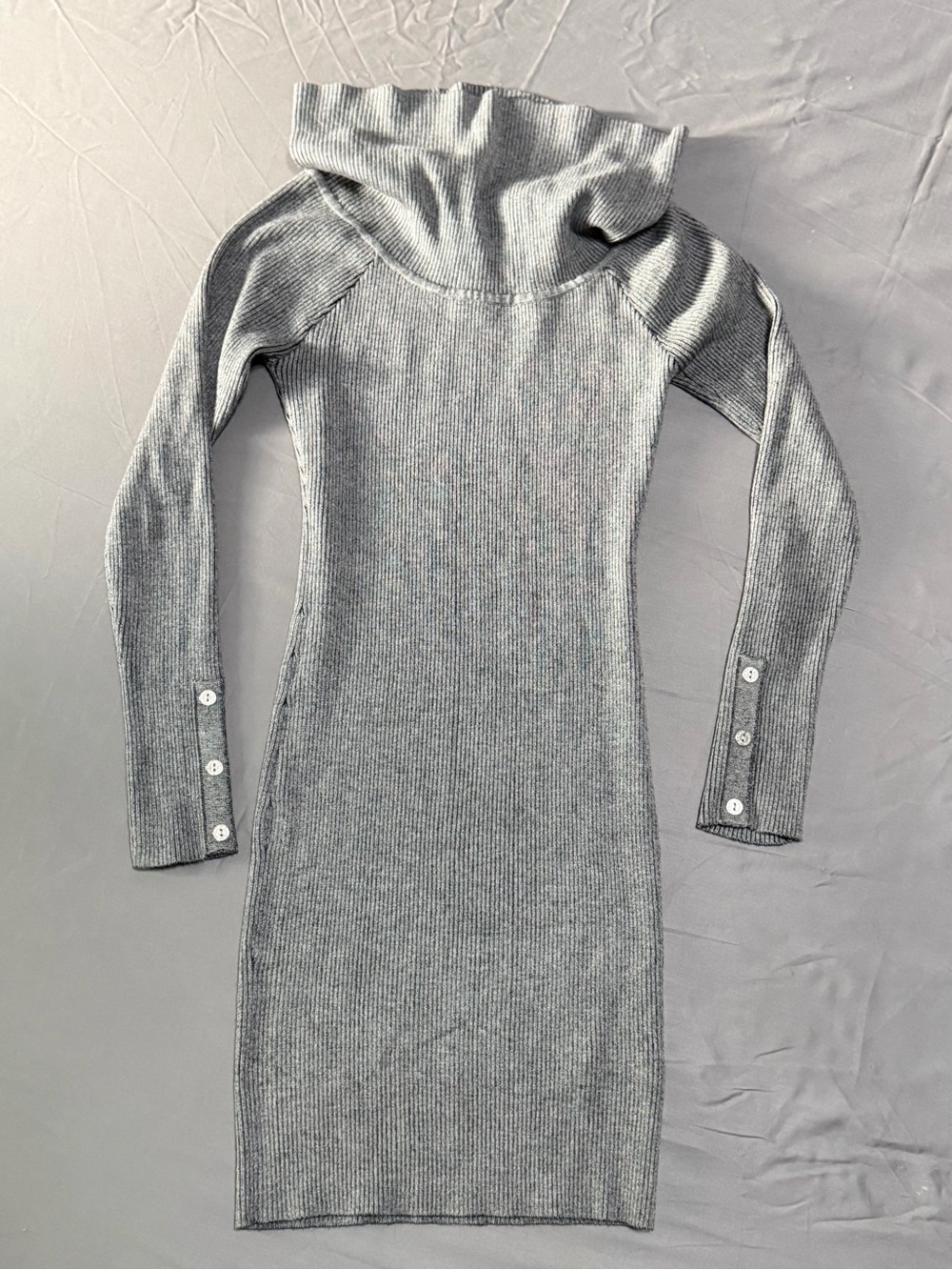 G by Guess Gray Ribbed Off-Shoulder Long Sleeve Dress